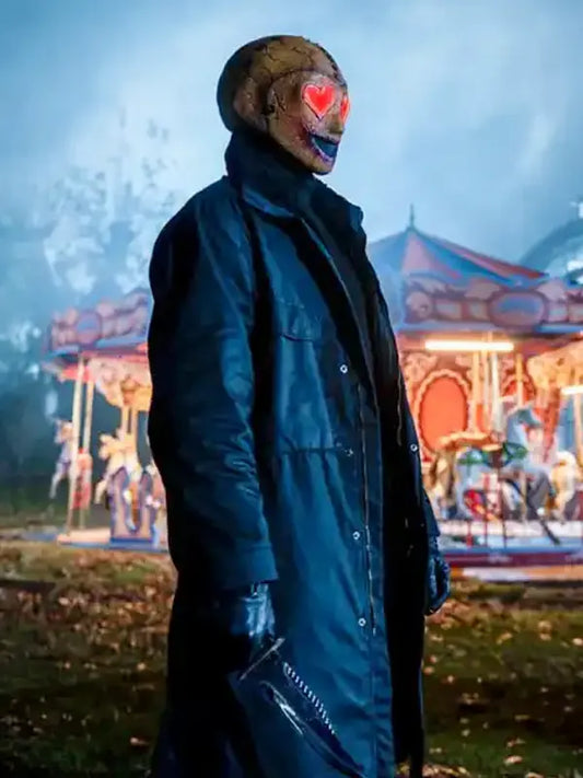 Heart Eyes Black Leather Trench Coat