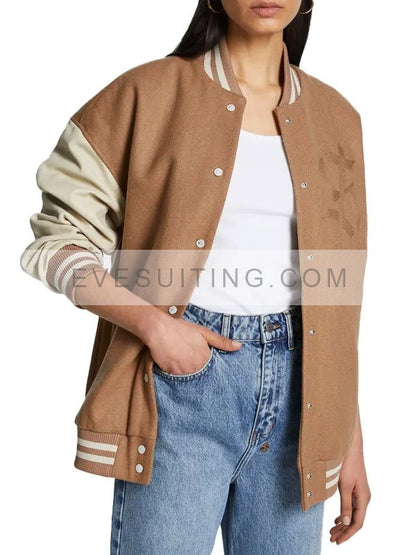 Hi Fi Future Varsity Tan Brown Bomber Jacket