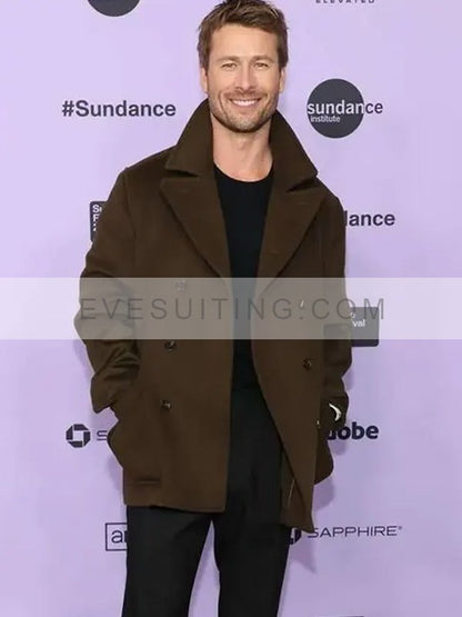 Hit Man 2024 Glen Powell Wool Peacoat