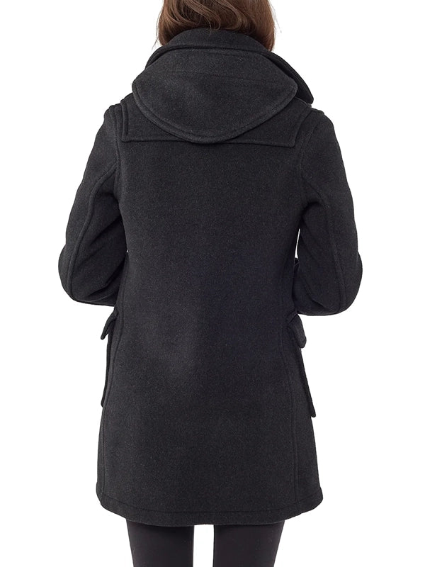 Hooded Charcoal Wool Duffle Coat for Women