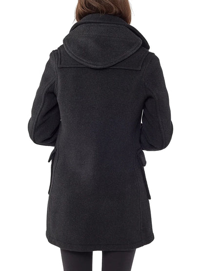 Hooded Charcoal Wool Duffle Coat for Women