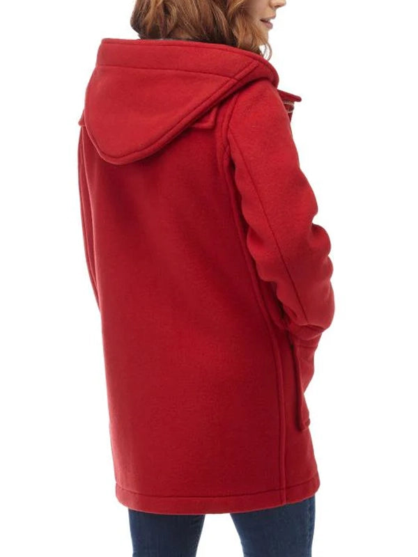 Hooded Red Wool Duffle Coat for Women
