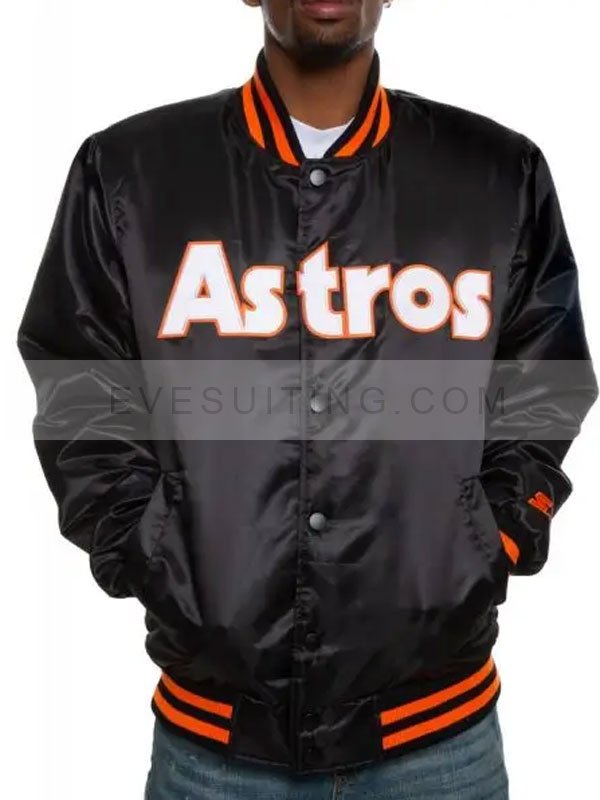 Houston Astros Star Black Satin Bomber Starter Jacket