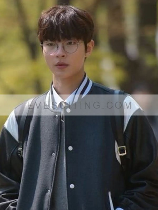 Hwang In Yeop The Sound of Magic Na Il deung Varsity Wool Black Jacket