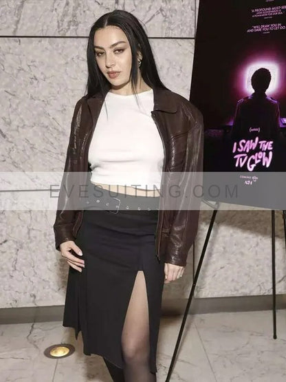 I Saw the TV Glow 2024 Charli XCX Brown Leather Jacket