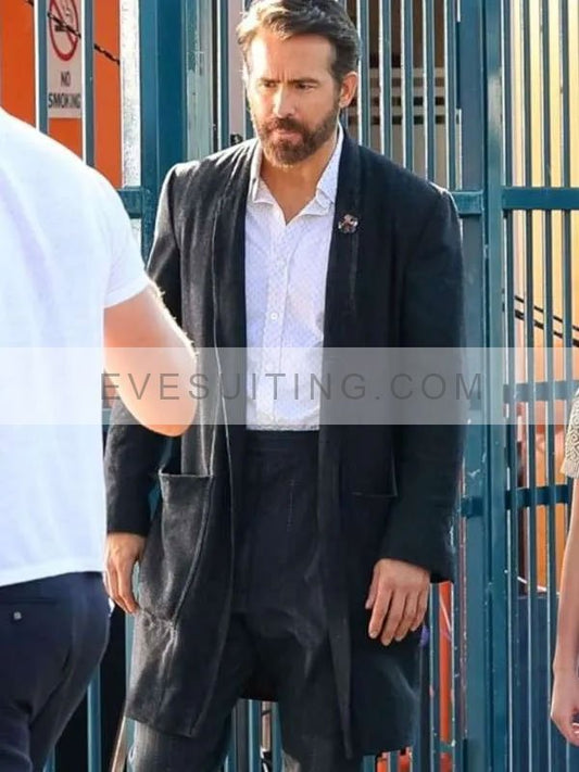 IF 2024 Ryan Reynolds Black Trench Coat