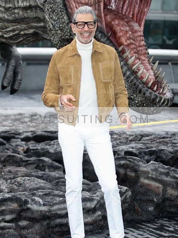 Ian Malcolm Jurassic World Dominion 2022 Brown Suede Jacket