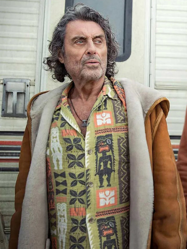 Ian McShane American Gods S03 Mr. Wednesday Shearling Hooded Jacket