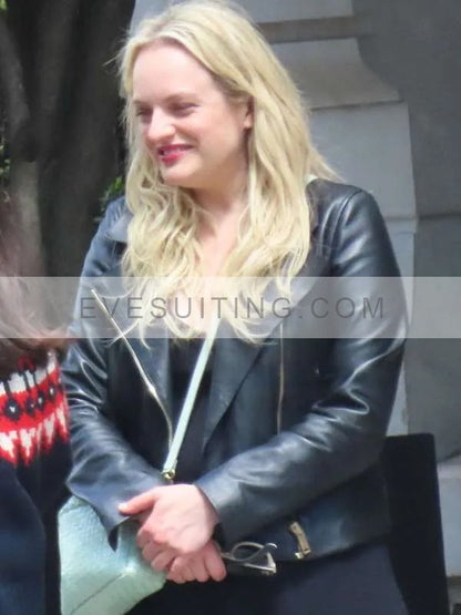 Imogen Salter The Veil 2024 Elisabeth Moss Black Leather Biker Jacket