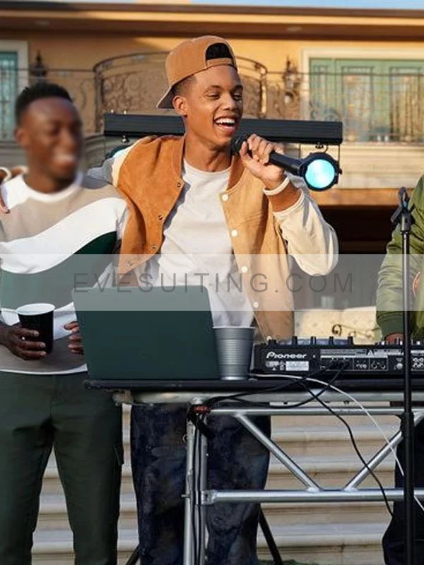 Jabari Banks Tv Series Bel-Air 2022 Will Smith Leather And Fleece Varsity Jacket