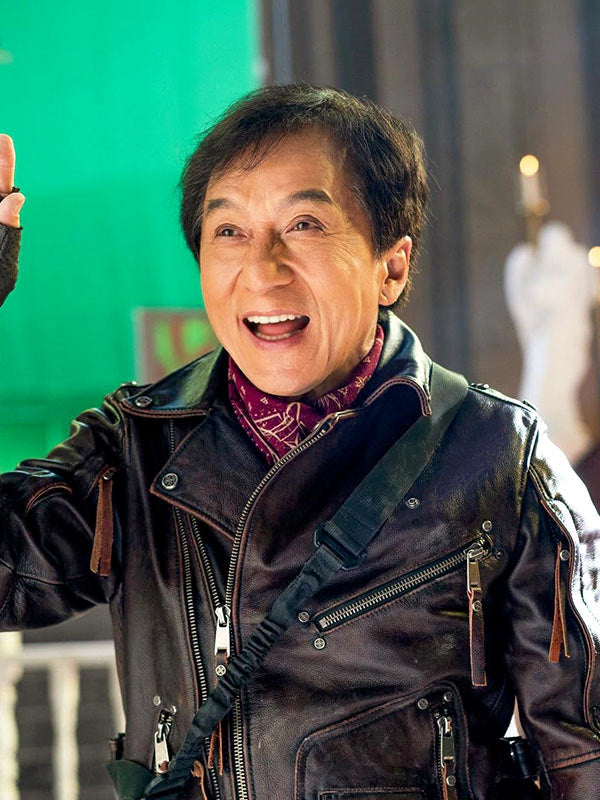 Jackie Chan Panda Plan 2024 Brown Leather Jacket