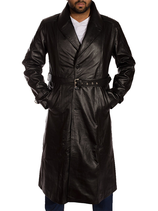 Jackson Black Leather Trench Coat
