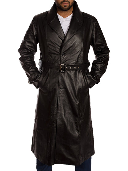 Jackson Black Leather Trench Coat