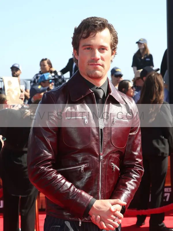 Jake Picking Top Gun Maverick Brigham Lennox Maroon Leather Jacket