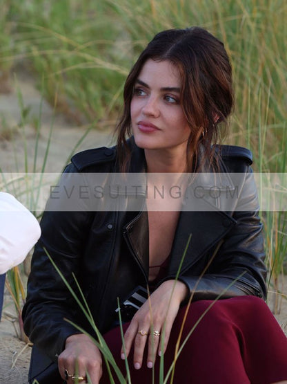 Jane Movie Which Brings Me to You 2024 Lucy Hale Black Leather Biker Jacket