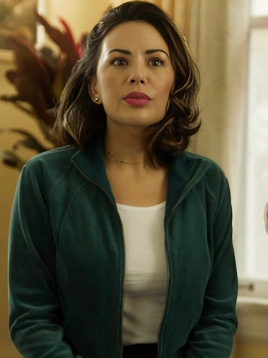 Janel Parrish Haunted Wedding 2024 Green Jacket