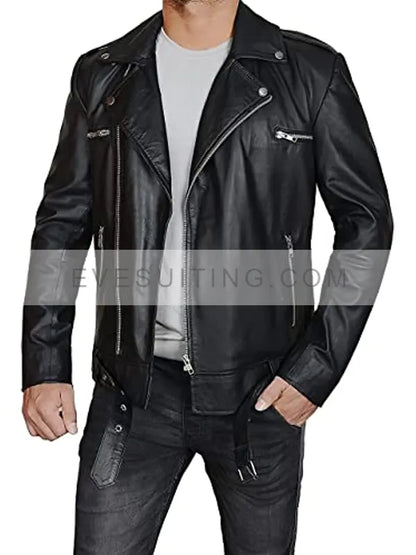 Jeffrey Dean Morgan The Walking Dead Negan Black Biker Leather Jacket
