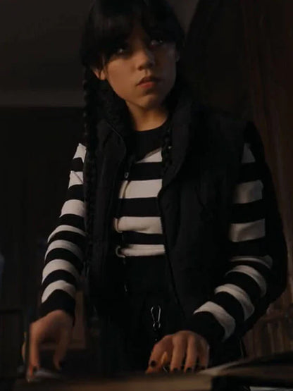 Jenna Ortega Addams Wednesday 2022 Black Puffer Vest