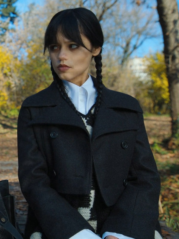 Jenna Ortega Addams Wednesday Black Wool Cropped Jacket