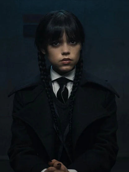 Jenna Ortega Black Wool Coat
