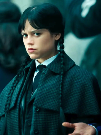 Jenna Ortega Wednesday Season 2 Tweed Black Coat  