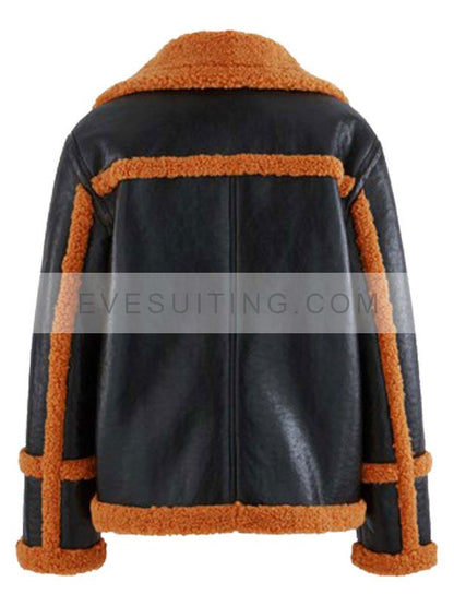 Jessica Black Bomber Shearling Sheepskin Winter Leather Jacket
