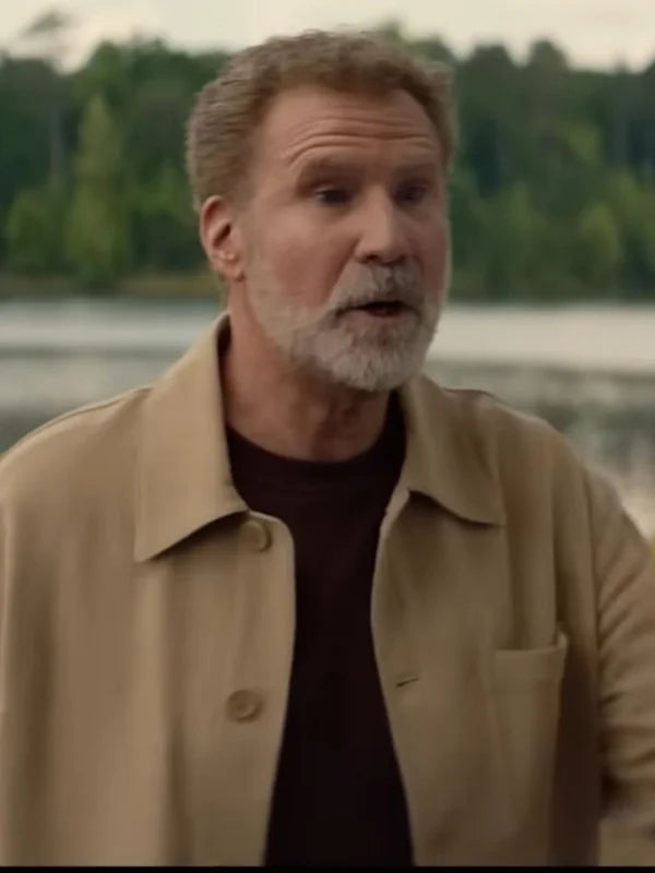 Jim You’re Cordially Invited 2025 Will Ferrell Beige Wool Jacket