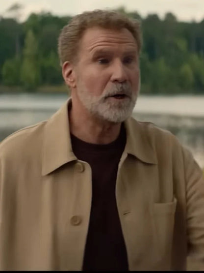 Jim You’re Cordially Invited 2025 Will Ferrell Beige Wool Jacket