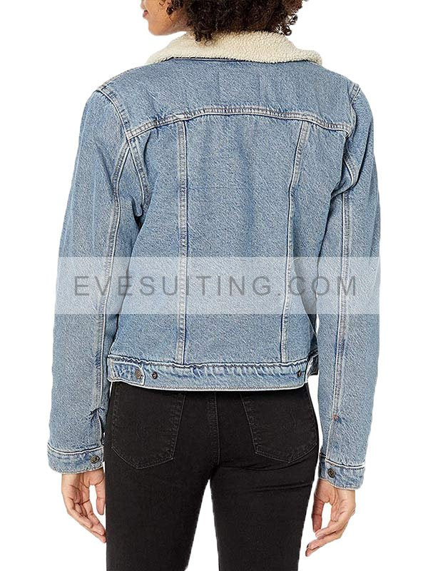 Jodi Kreyman Tall Girl 2 Blue Denim Jacket With Shearling Collar