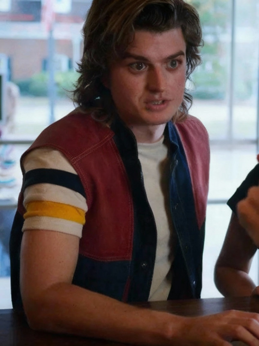Joe Keery Stranger Things Steve Harrington Blue and Red Denim Vest