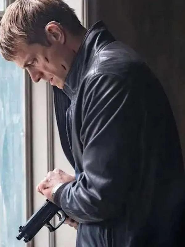 Joel Kinnaman The Silent Hour 2024 Black Leather Jacket