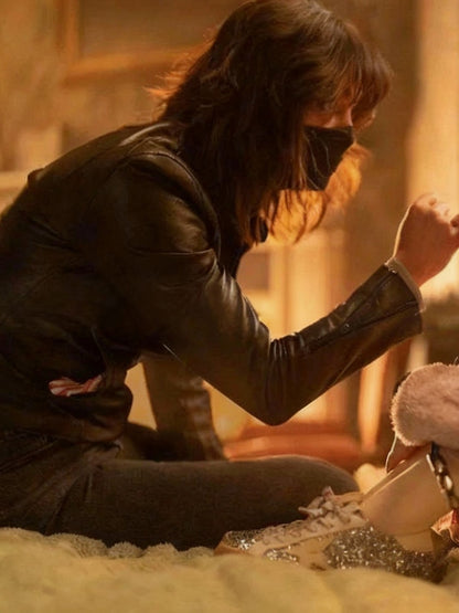 Joey Movie Abigail 2024 Melissa Barrera Black Leather Jacket