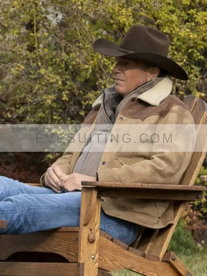 John Dutton Yellowstone S03 Kevin Costner Shearling Suede Jacket