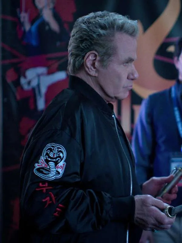 John Kreese Cobra Kai S06 Martin Kove Black Bomber Jacket