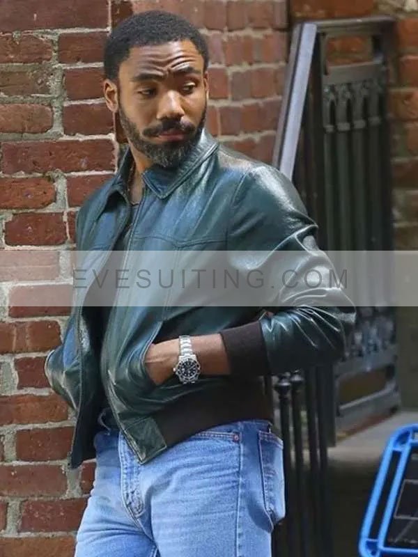 John Smith Mr. & Mrs. Smith S01 Donald Glover Black Leather Bomber Jacket