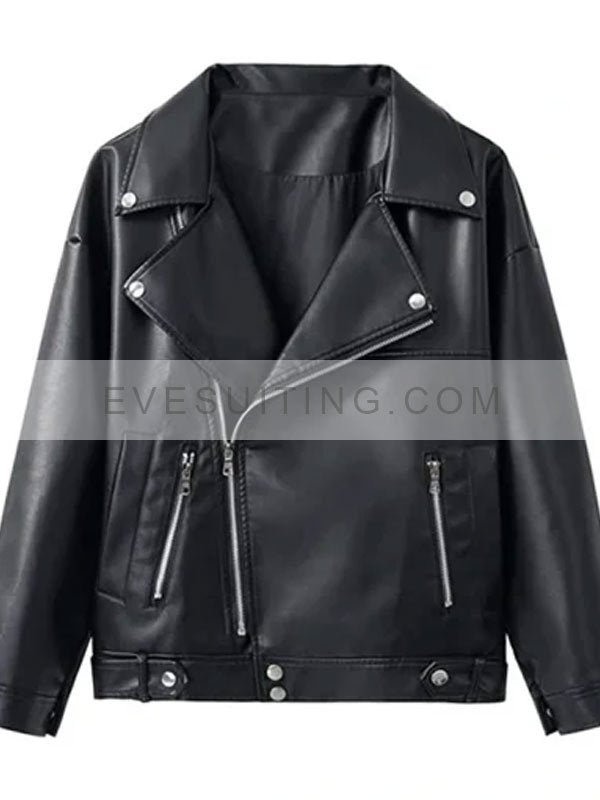 Julie Black Zipper Style Biker Leather Jacket
