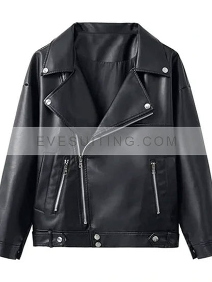 Julie Black Zipper Style Biker Leather Jacket