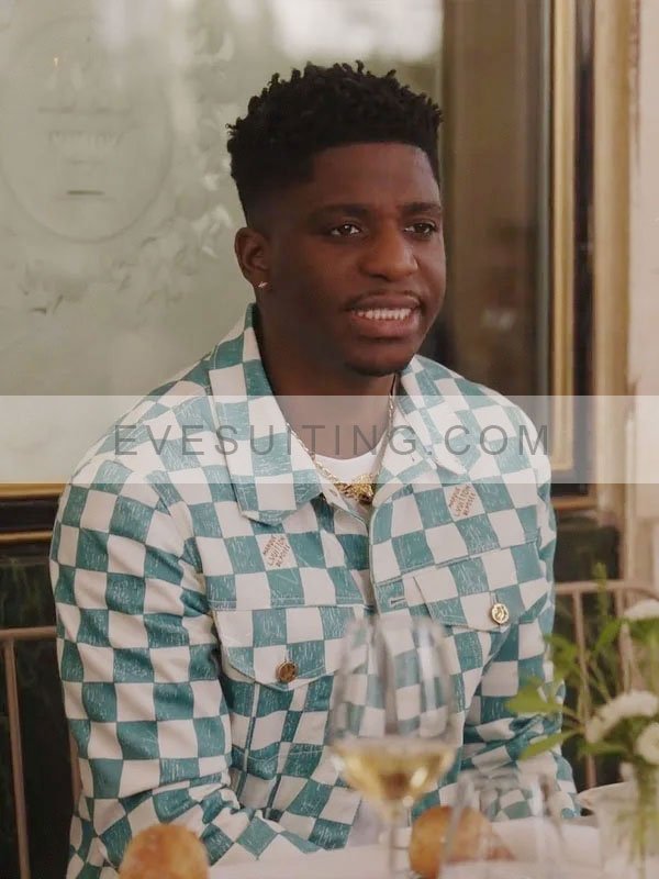 Julien Tv Series Emily In Paris S03 White And Teal Checked Jacket