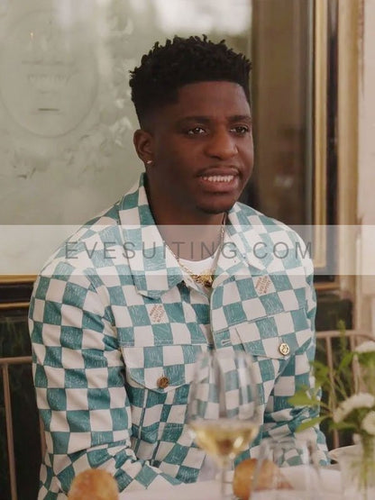 Julien Tv Series Emily In Paris S03 White And Teal Checked Jacket