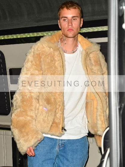 Justin Bieber Beige Faux Fur Jacket