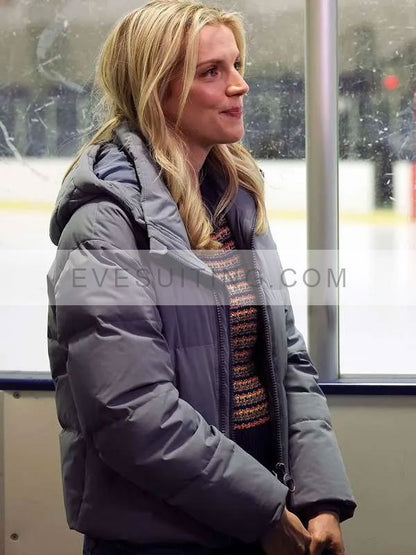 Kara Killmer Chicago Fire S12 2024 Sylvie Brett Grey Puffer Hooded Jacket