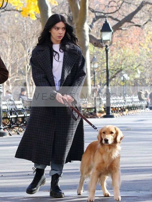 Kate Bishop Hailee Steinfeld Long Wool Checked Coat
