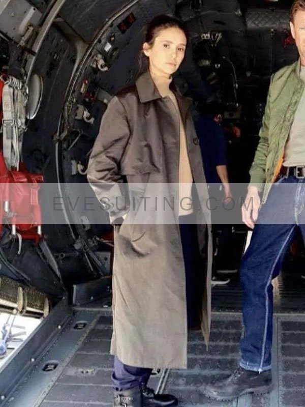 Kate Movie The Bricklayer 2024 Nina Dobrev Black Trench Coat
