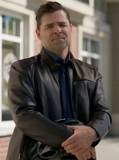 Kavan Smith Nelly Knows Mysteries A Fatal Engagement 2024 Michael Hogan Brown Leather Jacket