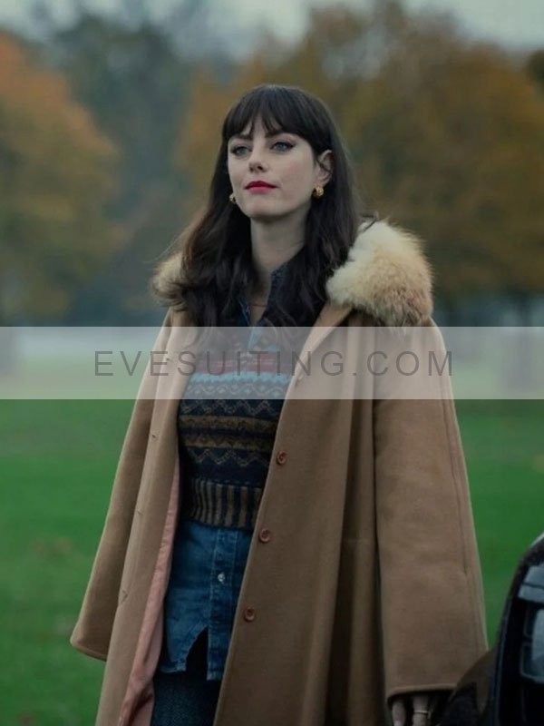 Kaya Scodelario The Gentlemen Season 1 Susie Glass  Brown Shearling Long Coat