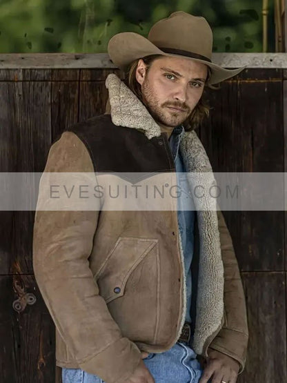 Kayce Dutton Yellowstone Season 5 Luke Grimes Suede Leather Shearling Jacket