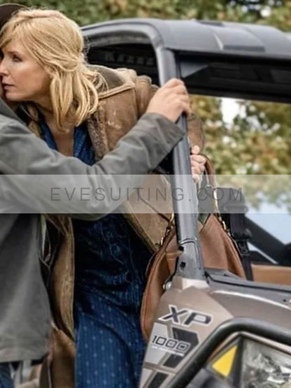 Kelly Reilly Leather Brown Coat