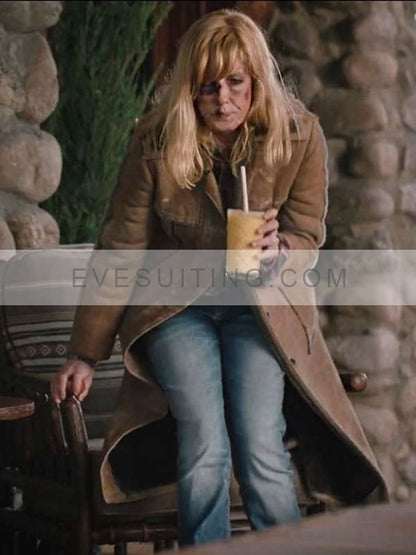 Kelly Reilly Yellowstone Beth Dutton Suede Leather Brown Coat