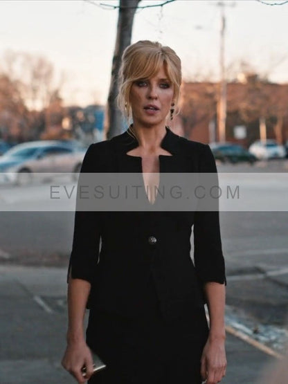 Kelly Reilly Yellowstone Black Notch Neck Jacket