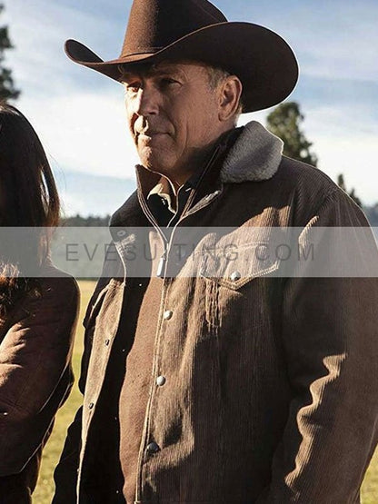 Kevin Costner Yellowstone John Dutton Corduroy Brown Jacket
